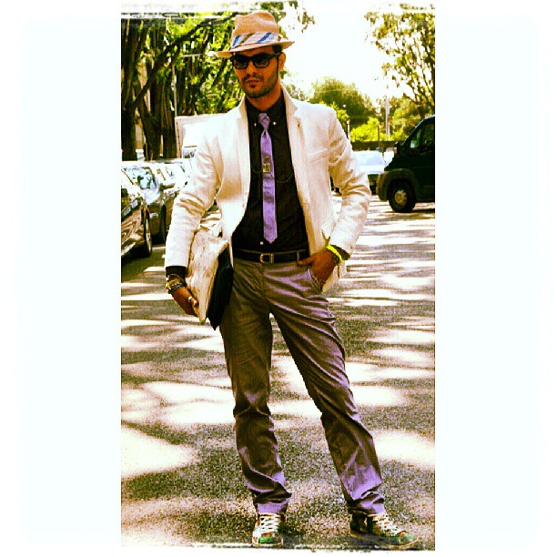 1st Day Fashion Week outfit: hat Loro Piana jacket Lacoste belt MontBlanc trousers Colmar Originals shoes P13 bracelets Giolinaeangelo Hugme I Fati glasses @borsalino_world